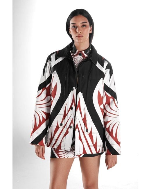 Born in Exile Black Oversized Printed Denim Parka