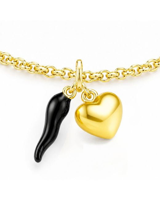 Unaloe Metallic Vermeil Cornicello & Heart Charm Bracelet – Enamel Italian Good Luck Jewelry, Handmade Lucky Talisman