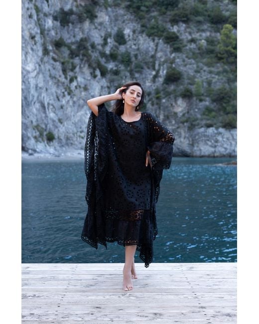 MARICEL Black Alessia Caftan Sangallo Linen