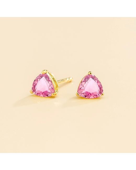 Juvetti Pink Trillion Sapphire Solitaire Stud Earrings