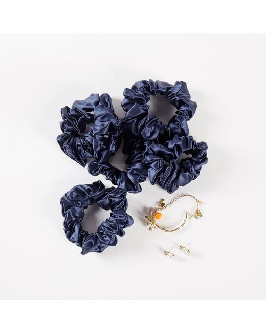 Soft Strokes Silk Blue Pure Mulberry Silk Regular Scrunchie Set Of Five