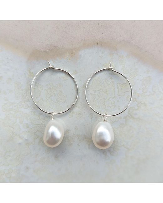 Kiri & Belle Metallic Elle Thin Hoop Pearl Drop Sterling Earrings