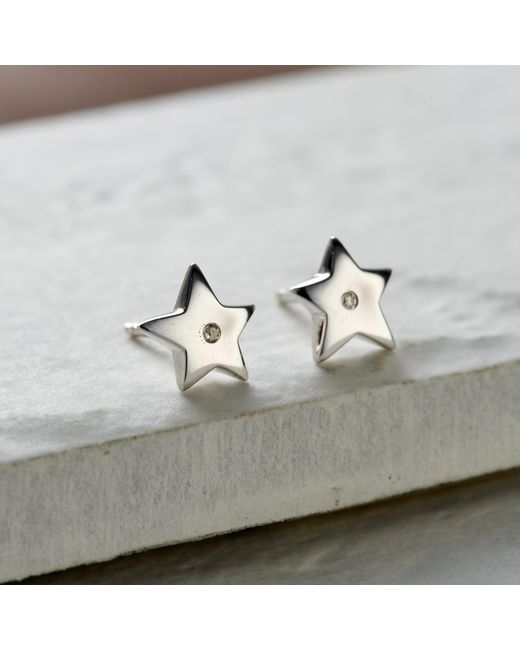 Posh Totty Designs Metallic Sterling Silver Diamond Star Stud Earrings