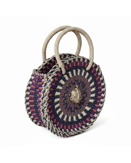 Sokona Blue Esengo Round Handwoven Bag Earth Multicolour