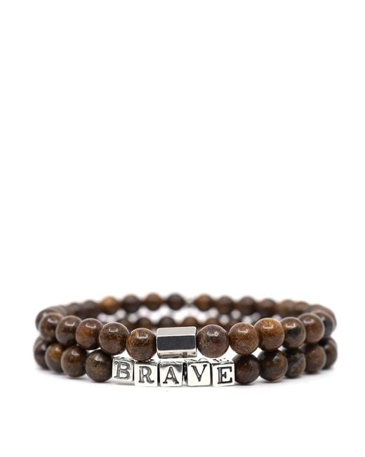 Shar Oke Multicolor Bronzite & Brave Word Beaded Bracelet Set for men