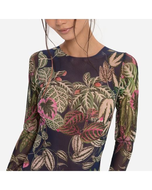 Rodasoleil Smart Swimwear Blue Tan-Through Mesh One-Piece Swimsuit With Sleeves Botanicum