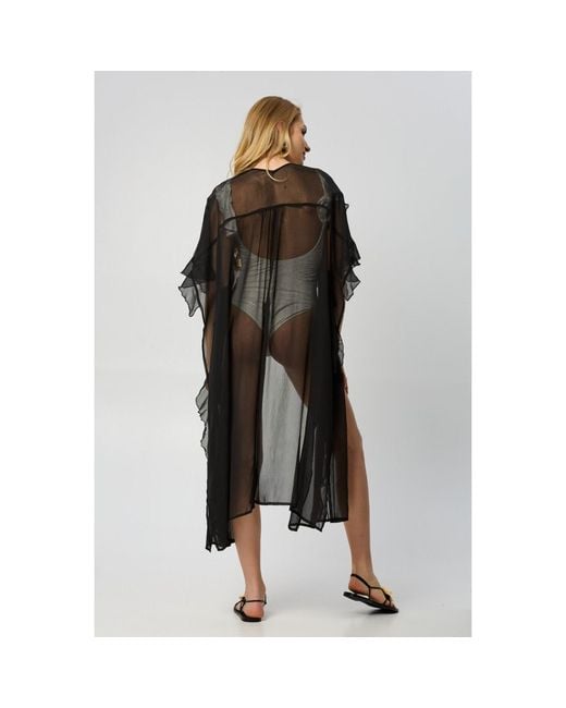 Saachi Black Ruffled Button Kaftan Cover Up