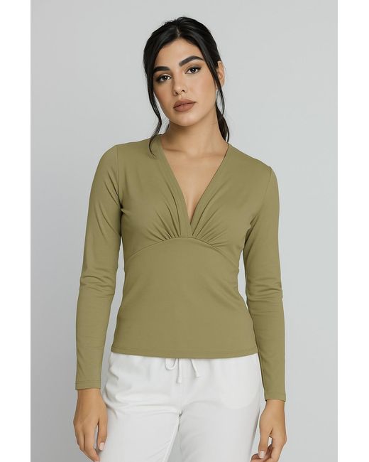 Conquista Green Long Sleeve Faux Wrap Top