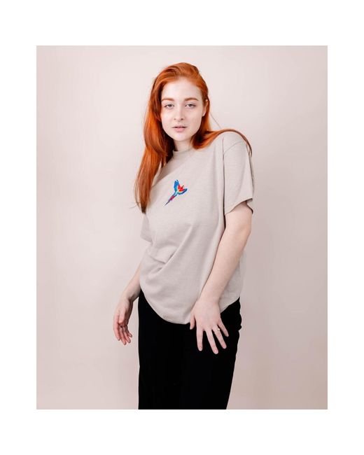 Nooltrends White Neutrals Colourful Parrot Embroidered T-Shirt for men