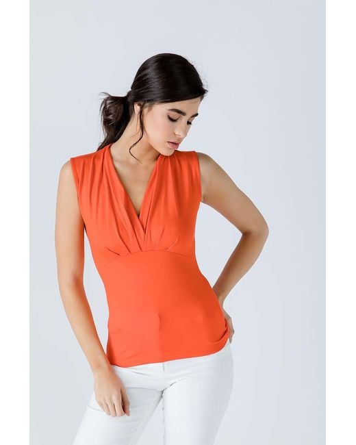 Conquista Orange V Neck Sleeveless Top