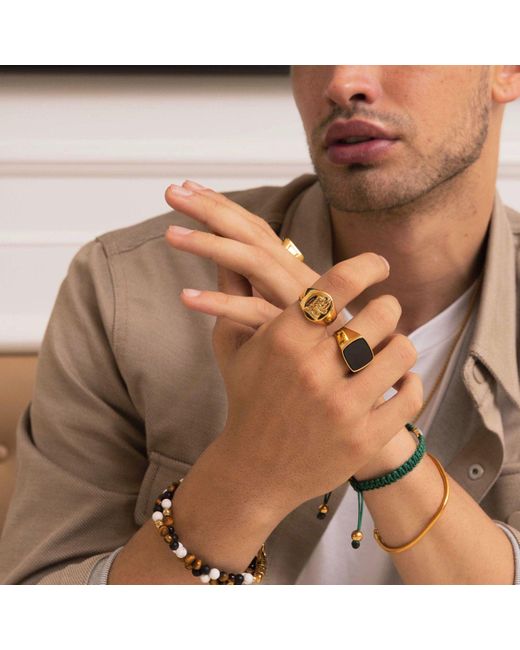 Nialaya Multicolor Signet Ring With Onyx for men
