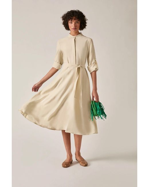 James Lakeland Natural Neutrals Cream Tie-Waist Midi Dress
