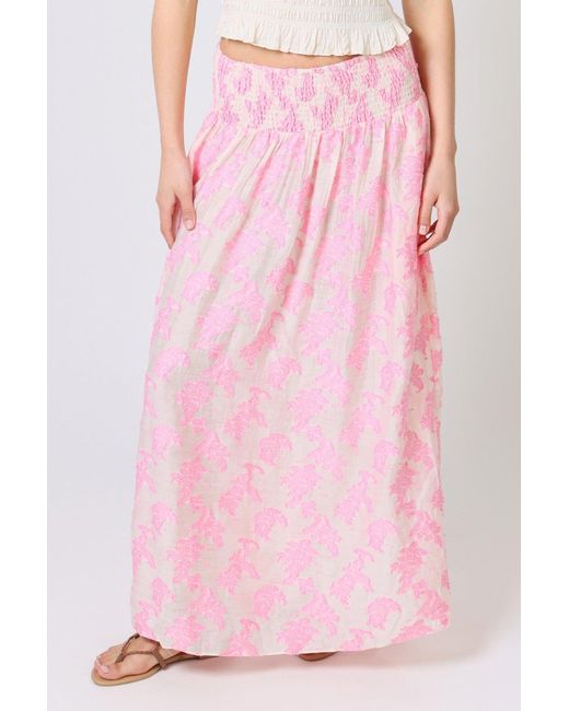 Traffic People Pink Wisdom & Pearls And Floral Embroidered Aurora Maxi Skirt