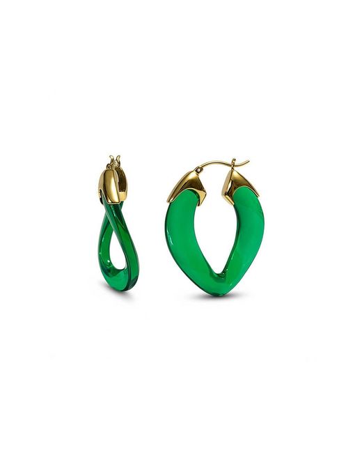 Gold & Honey Green Emerald Curb Link Lucite Birthstone Hoop Earrings