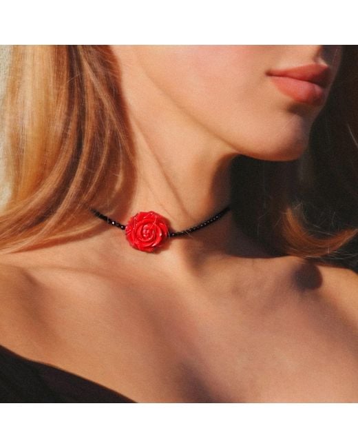 Mineralgems•Studio Red Mini Onyx Choker With Rose