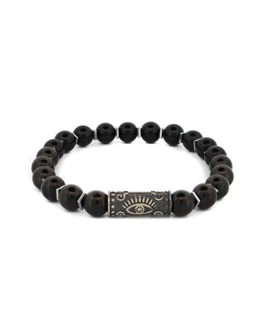 Ebru Jewelry Black Onyx Stone & Sterling Unique Evil Eye Symbol Beaded Bracelet for men