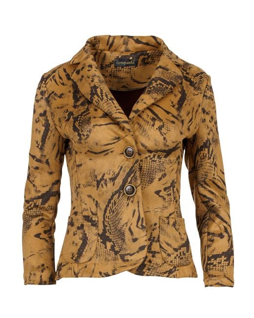 Conquista Brown Print Alcantara-look Fitted Jacket