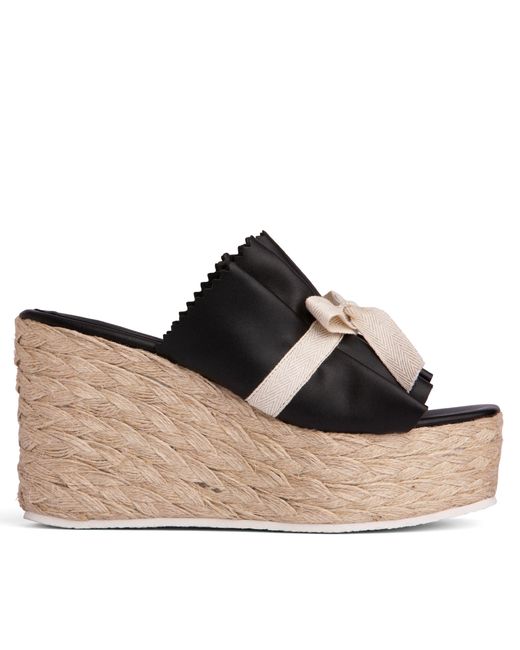 Beautiisoles by Robyn Shreiber Made in Italy Black Noelle Leather Slide Comfortable & Chic Wedge Platform Espadrille For Work Or Pool Sandal