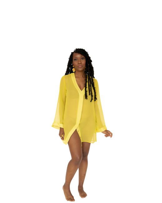 Je Mérite (I Deserve) Yellow Donna Silk Chiffon Shirt Dress