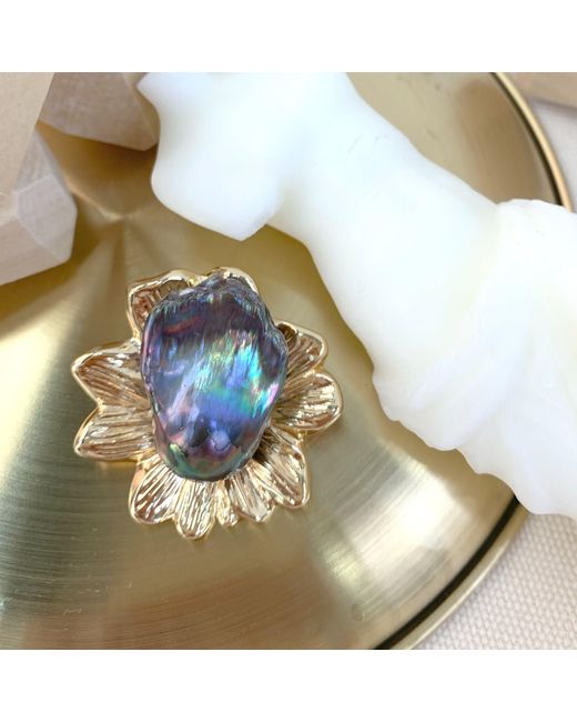 Farra Metallic Flower Setting With Baroque Pearls Brooch/ Pendant