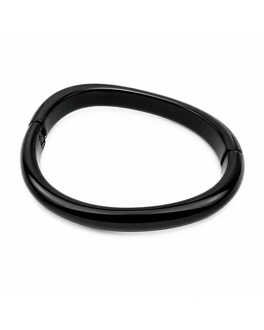 Rare Matters Jewelry Black Modern Organic Shape Lacquer Stainless Steel Hinge Cuff Bracelet