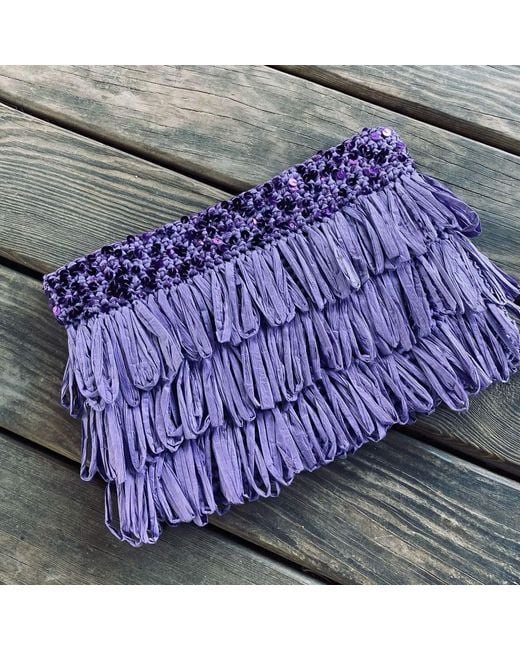 Springmoonatelier Purple Luxury Star Lilac Sequin And Tassel Handmade Raffia Clutch Bag