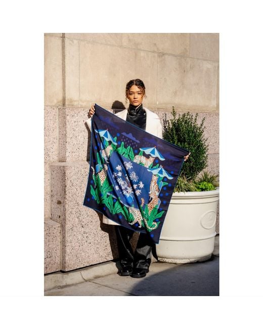 Jessie Zhao New York Green Double Sided Wool Silk Scarf Of Night Banquet
