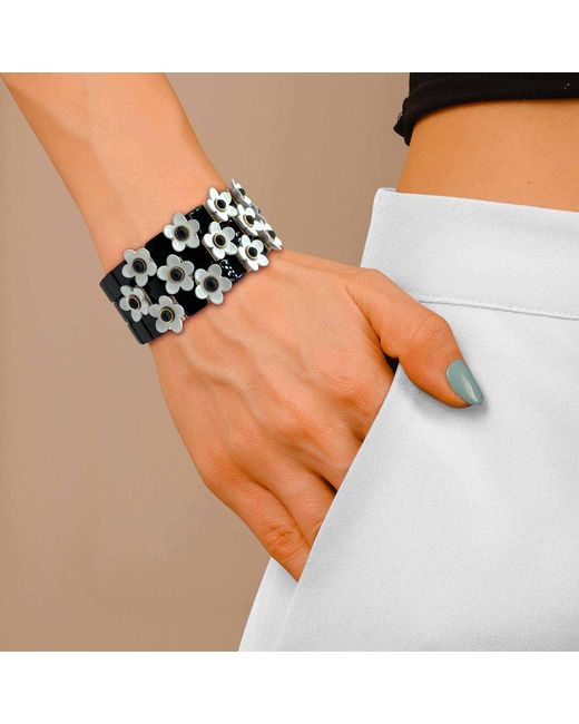 Michael Nash Jewelry Black Grazia And Floral Enamel Elasticized Bracelets