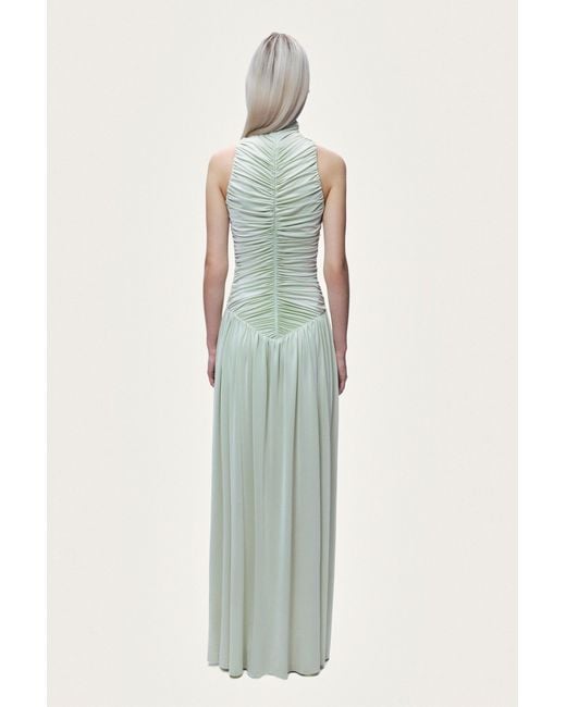 Nocturne Green Draped Stand Collar Maxi Dress