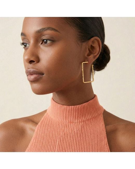 Jaredjamin White Small Squaretastic Hoop Post Earrings