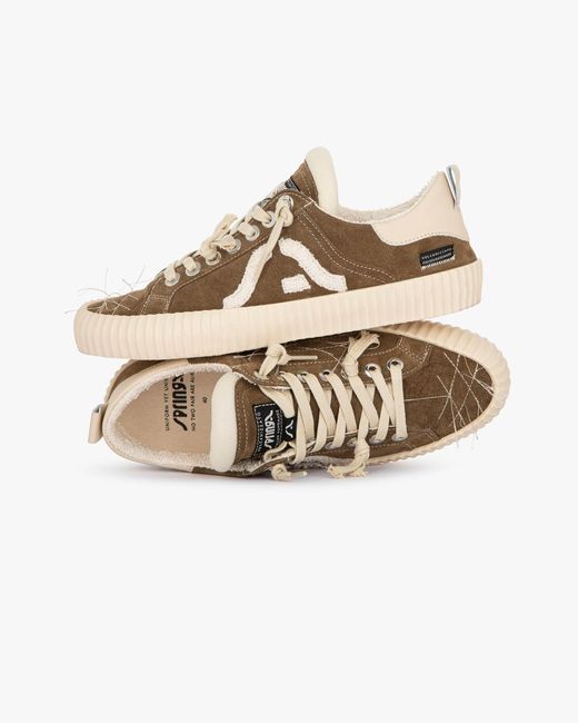 Springa | Unique Vulcanized Sneakers Italian Handmade Natural Wavy Suede Taupe Embroidery Sneakers for men