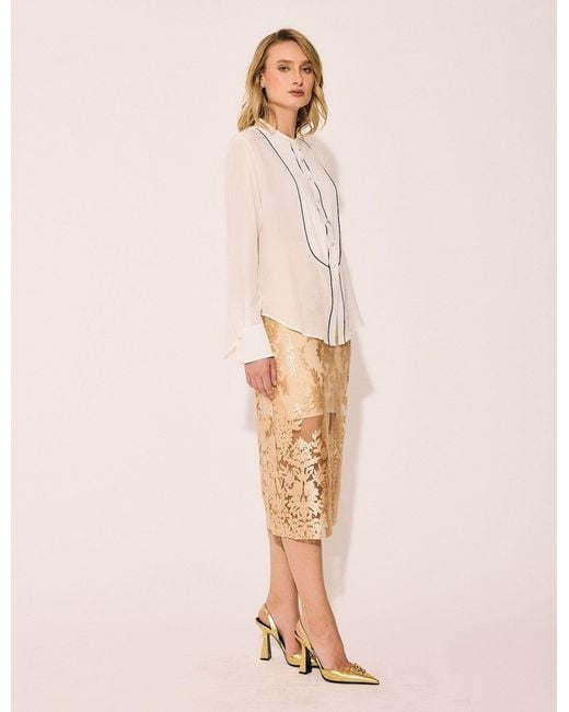 Lindsay Nicholas New York White Tuxedo Blouse