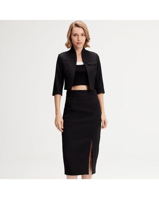 Smart and Joy Blue Front Slit Pencil Skirt