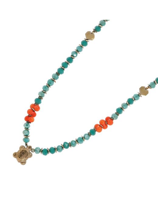 Ebru Jewelry Blue Turtle Blessing Crystal & Coral Beaded Necklace