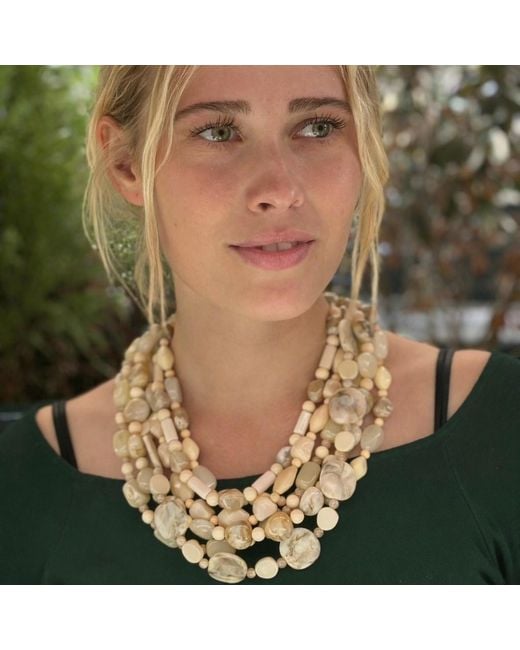 Michael Nash Jewelry Metallic Otilia Multi Strand Shades Of Ivory Resin Beads