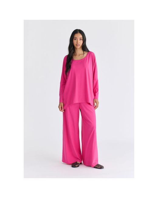Paisie Pink Wide Neck Oversized Lyocell Jersey Top