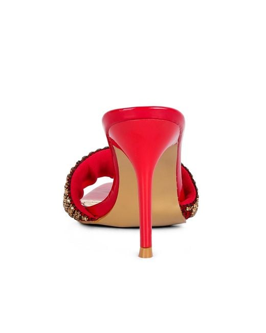 Rag & Co Red Adina Diamante Embellished Slip On Sandals