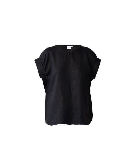 REISTOR Black Hemp Top With Gathered Sleeve Detail