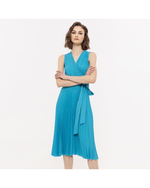 Nissa Blue Lurex Thread Viscose Dress Aqua