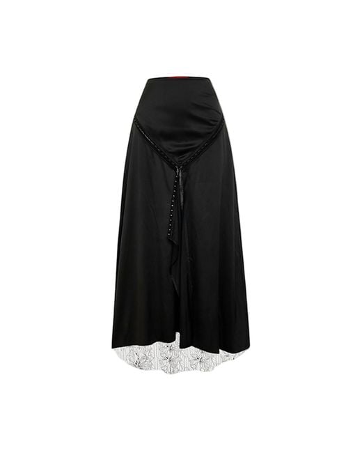 Pcfg Black The Party Edit Slit Lace Panel Satin Maxi Skirt