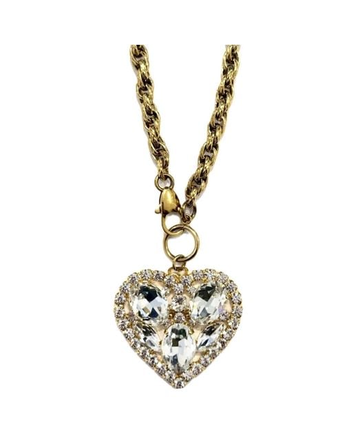Achala Handcrafted Metallic Neutrals Multicrystal Heart Pendant Necklace