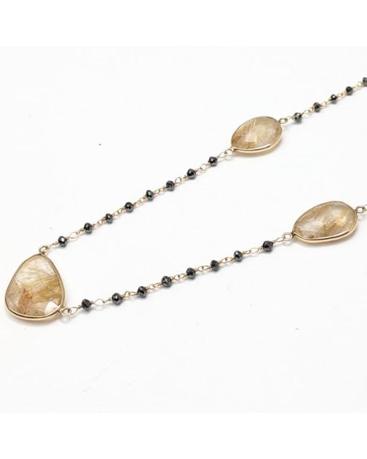 Rahul's Jewels Metallic 18.5" Genuine Diamond & Rutilated Quartz Rosary Necklace