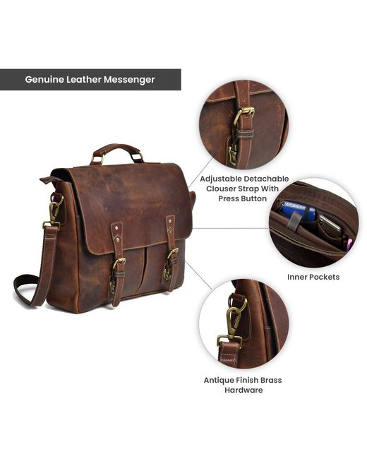 Dötch Leather Brown Abai Leather Messenger Laptop Bag for men