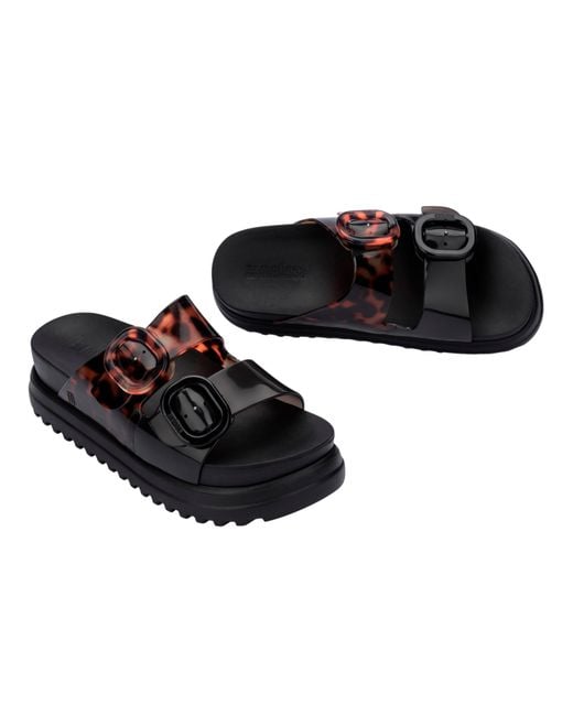 Melissa Black Tortoiseshell Textured Platform Slides