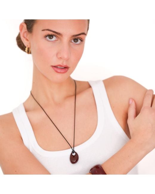 Miss Cecilia Metallic Oval Pebble Cord Necklace