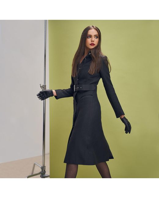 AVENUE No.29 Black Midi Length Wool Coat With Belt