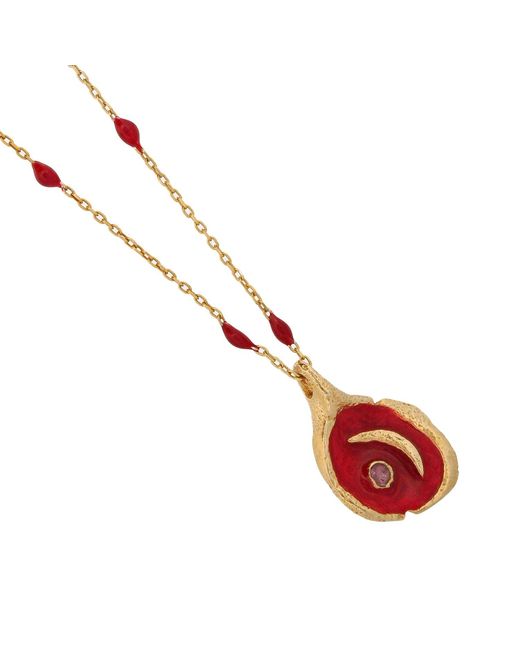 Ebru Jewelry Red Moon Pendant & Enamel Chain Necklace