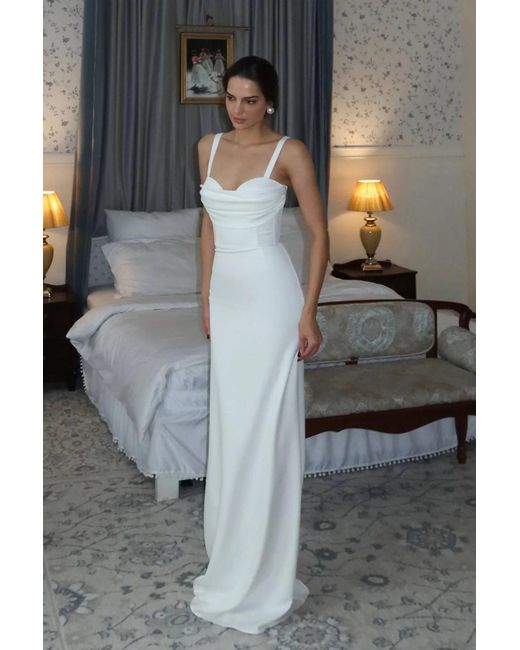 POST MERIDIEM White Milk Maxi Dress With Gathered Bodice