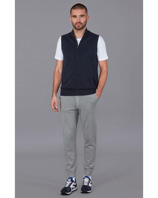 Paul James Knitwear Blue Lightweight Cotton Zip Through Andrew Gilet for men