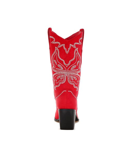 Rag & Co Red Latafa Rhinestones Embellished Cowboy Boots